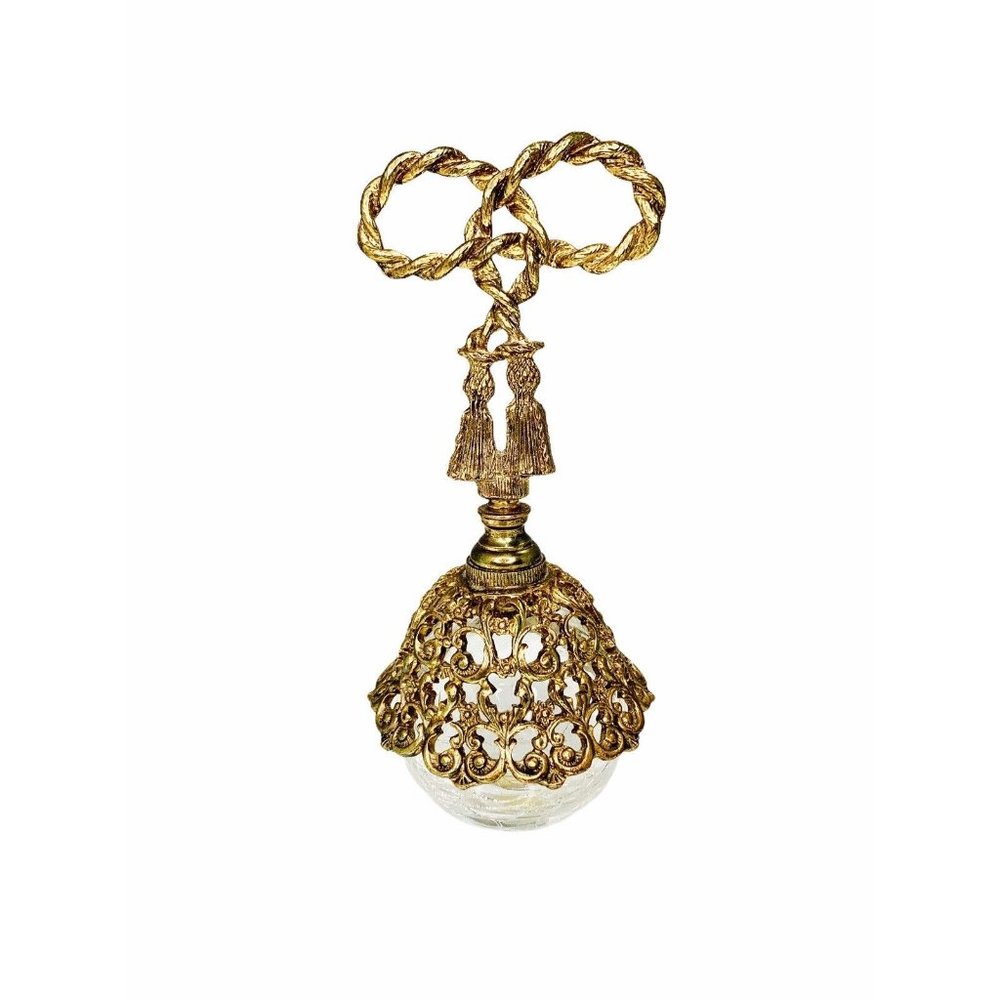 Antique Crystal and Brass Refillable Perfume Bottle I.W. RICE HICE Made in Japan